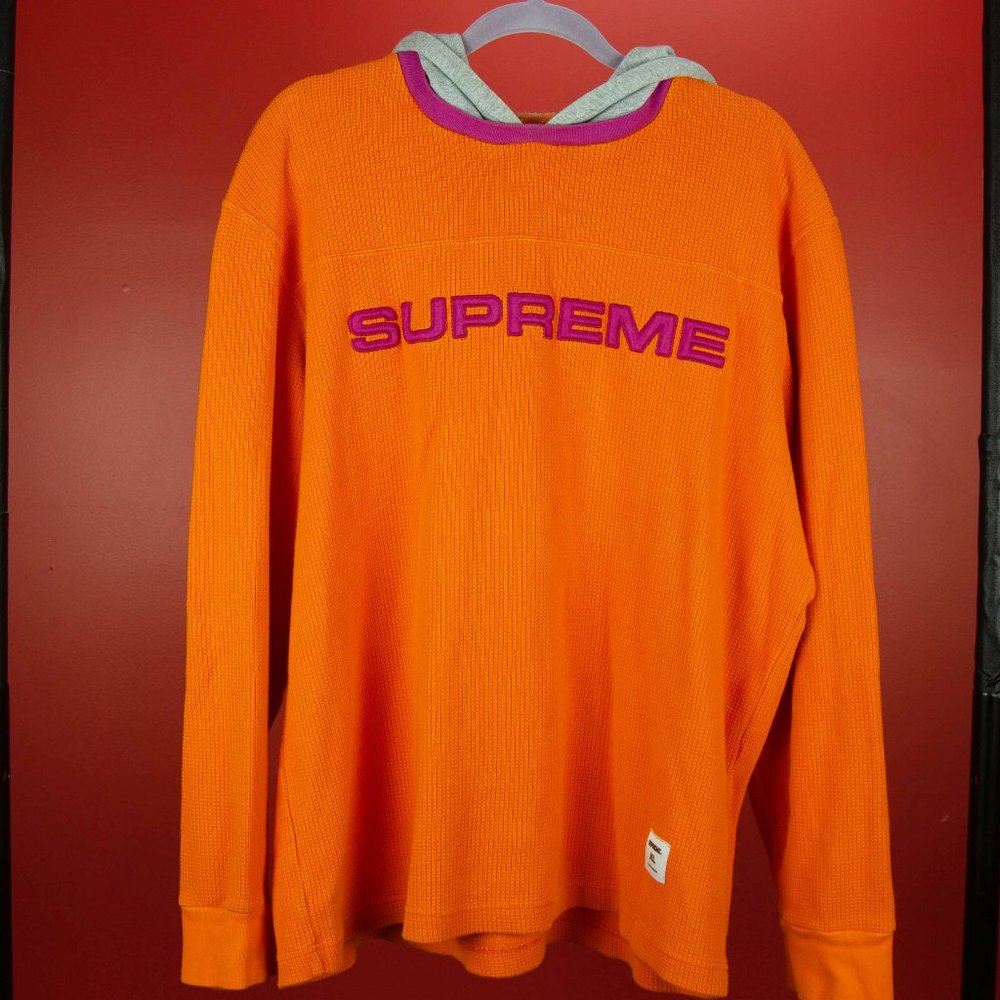 Supreme Orange Hooded Waffle Ringer (w/ Sticker!)